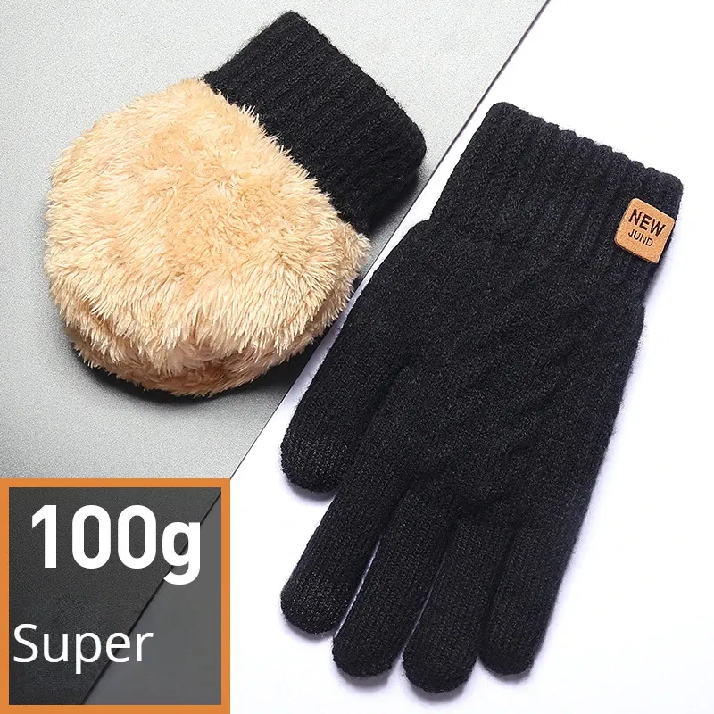 Color: Light Grey, Gloves Size: One Size - Wholesale Fleece Lined Fashion Warm Black Cable Knitted Winter Touch Screen Gloves