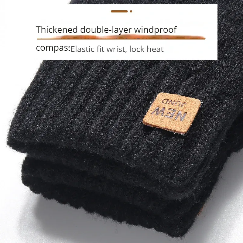 Color: Light Grey, Gloves Size: One Size - Wholesale Fleece Lined Fashion Warm Black Cable Knitted Winter Touch Screen Gloves