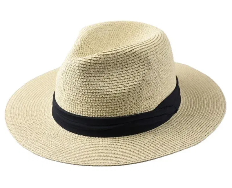 Color: Beige, Size: S - Large Size XL61-64cm Panama Sun Hats Men Wide Brim Straw Caps Women Summer Big Head Beach Hat Male Plus Size Fedora Hat 58-60cm