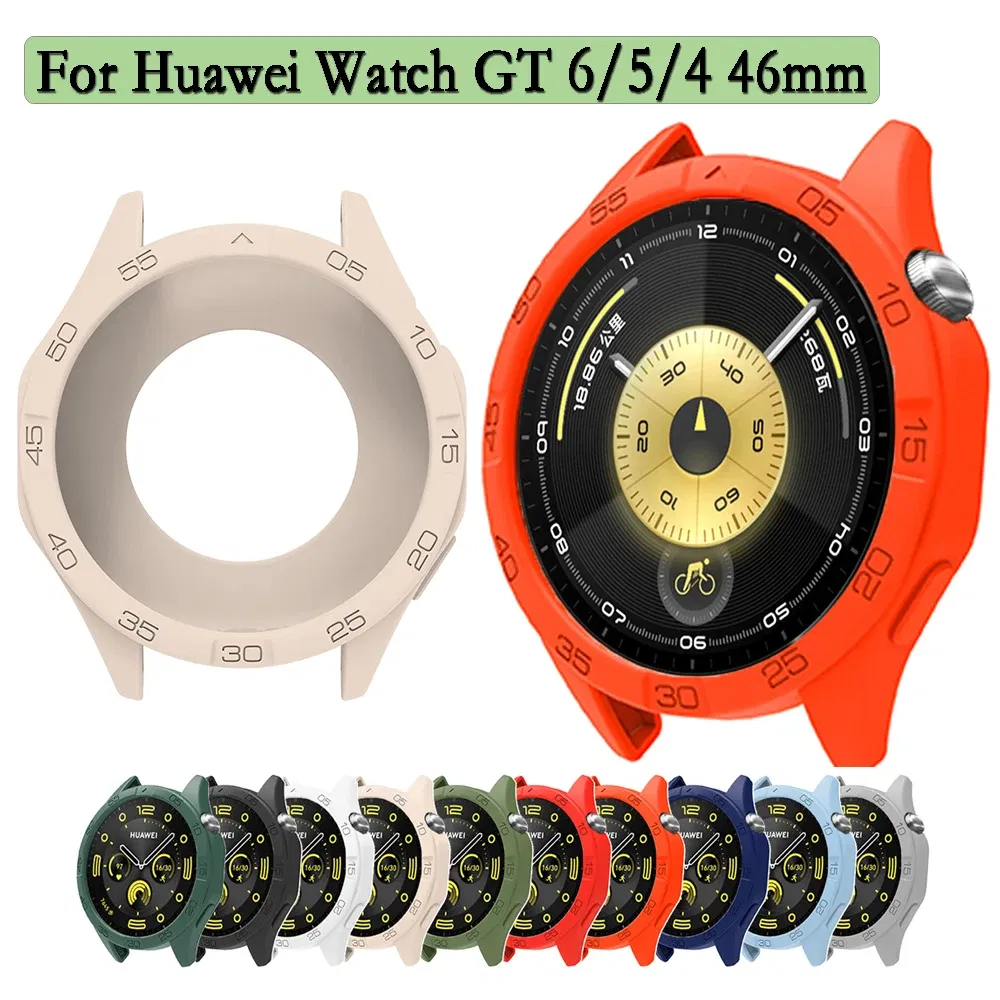 Color: Orange, Dial Diameter: 2 - 3.9 Inches - Soft Silicone Case For Huawei Watch GT6/GT5/GT4 46mm Hollow Watch Shell Flexible and Durable Watch Protection Accessories