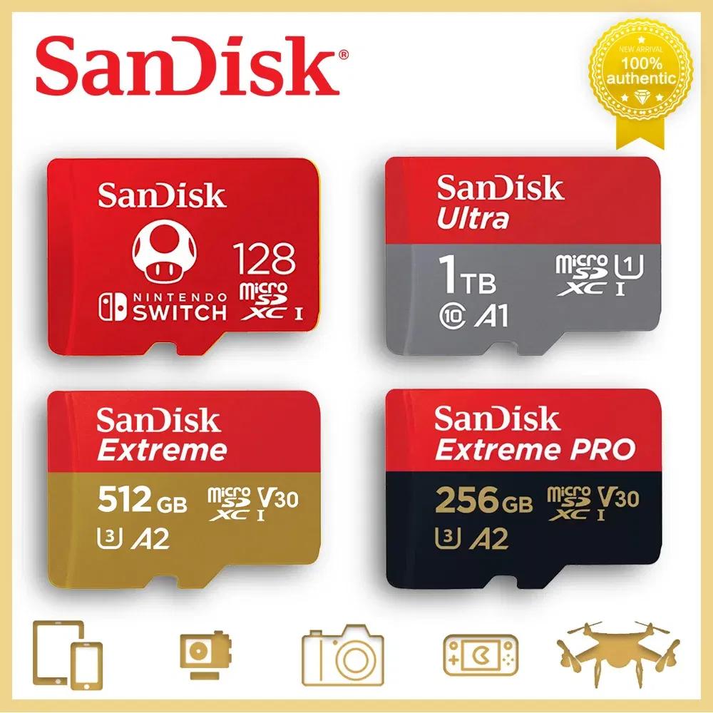 Capacity: 1TB - SanDisk Micro SD Memory Card 100% Original C10 U1 U3 4K HD Trans Flash Cards for Camera GoPro DJI Nintendo Switch MicroSDXC Card