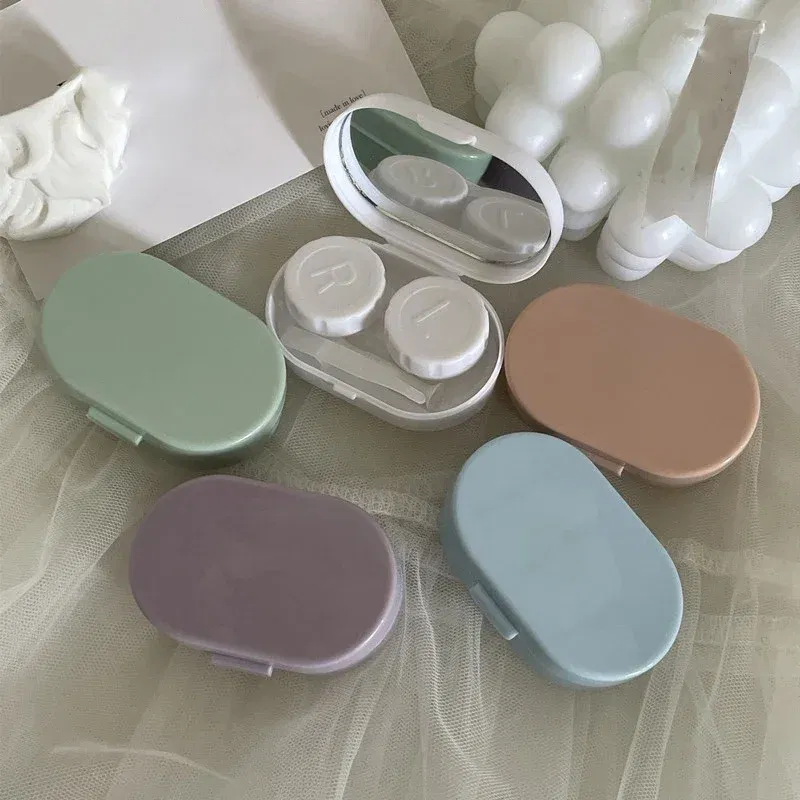 Women Mini Contact Lens Case for Travel Lady Holder Storage Eye Care Container with Mirror Lenses Box Smooth Candy Color