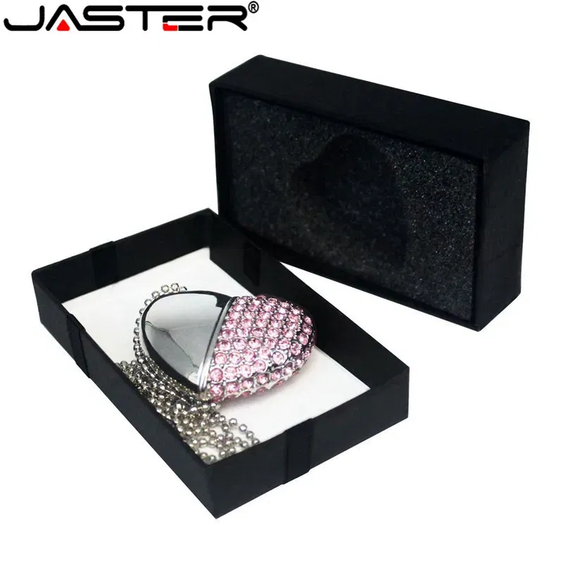 Color: WHITE, Capacity: 16GB - Metal Diamond USB Flash Drive 128GB Crystal Heart With Gift Box Pen Drive 64GB Creative Gifts Memory Stick Pendrive 32GB 16GB 8G