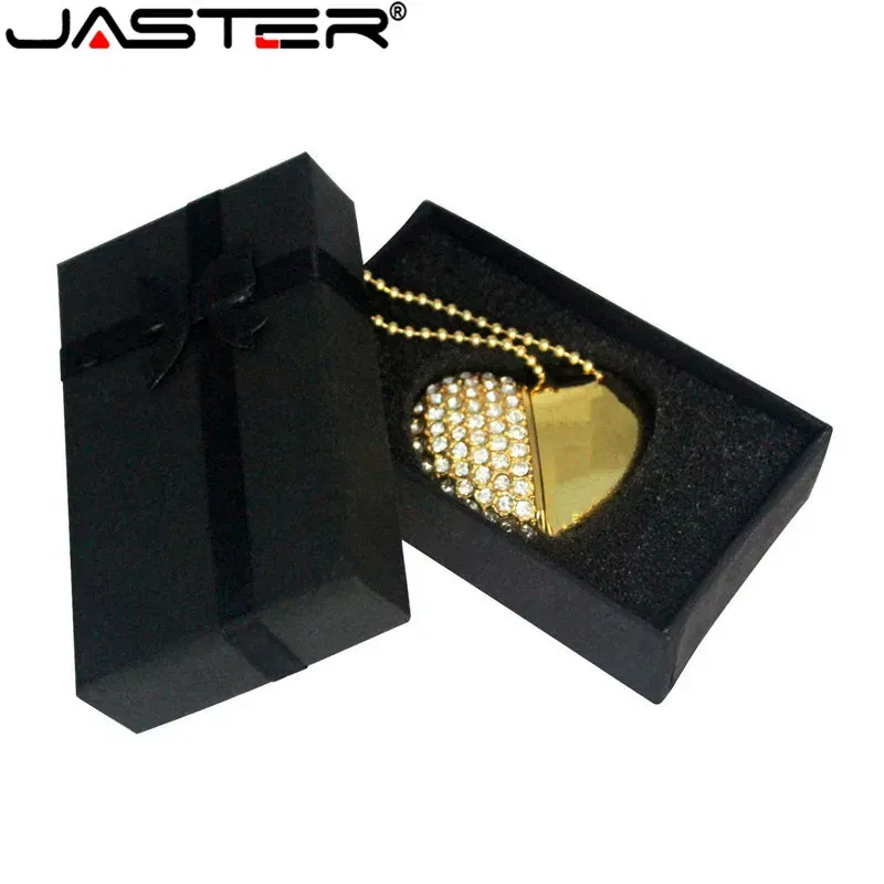Color: WHITE, Capacity: 16GB - Metal Diamond USB Flash Drive 128GB Crystal Heart With Gift Box Pen Drive 64GB Creative Gifts Memory Stick Pendrive 32GB 16GB 8G