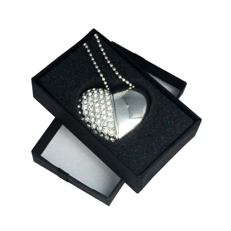 Color: WHITE, Capacity: 16GB - Metal Diamond USB Flash Drive 128GB Crystal Heart With Gift Box Pen Drive 64GB Creative Gifts Memory Stick Pendrive 32GB 16GB 8G