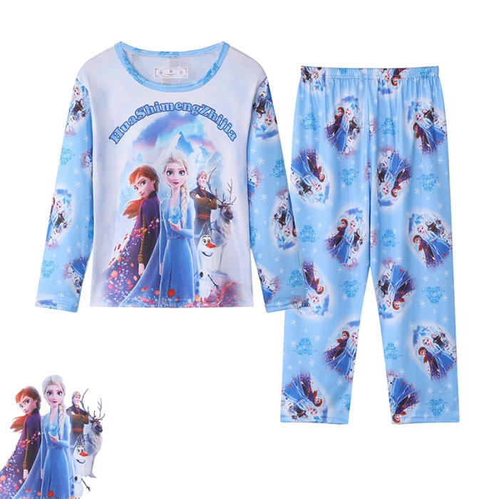 Color: Brown, Kid Size: 8T - 2pcs/set New Children Pyjamas Minnie Elsa Duck Cartoon Girls Sets Kid Home Wear boys and girls Travel Casual Sleepwear Suit