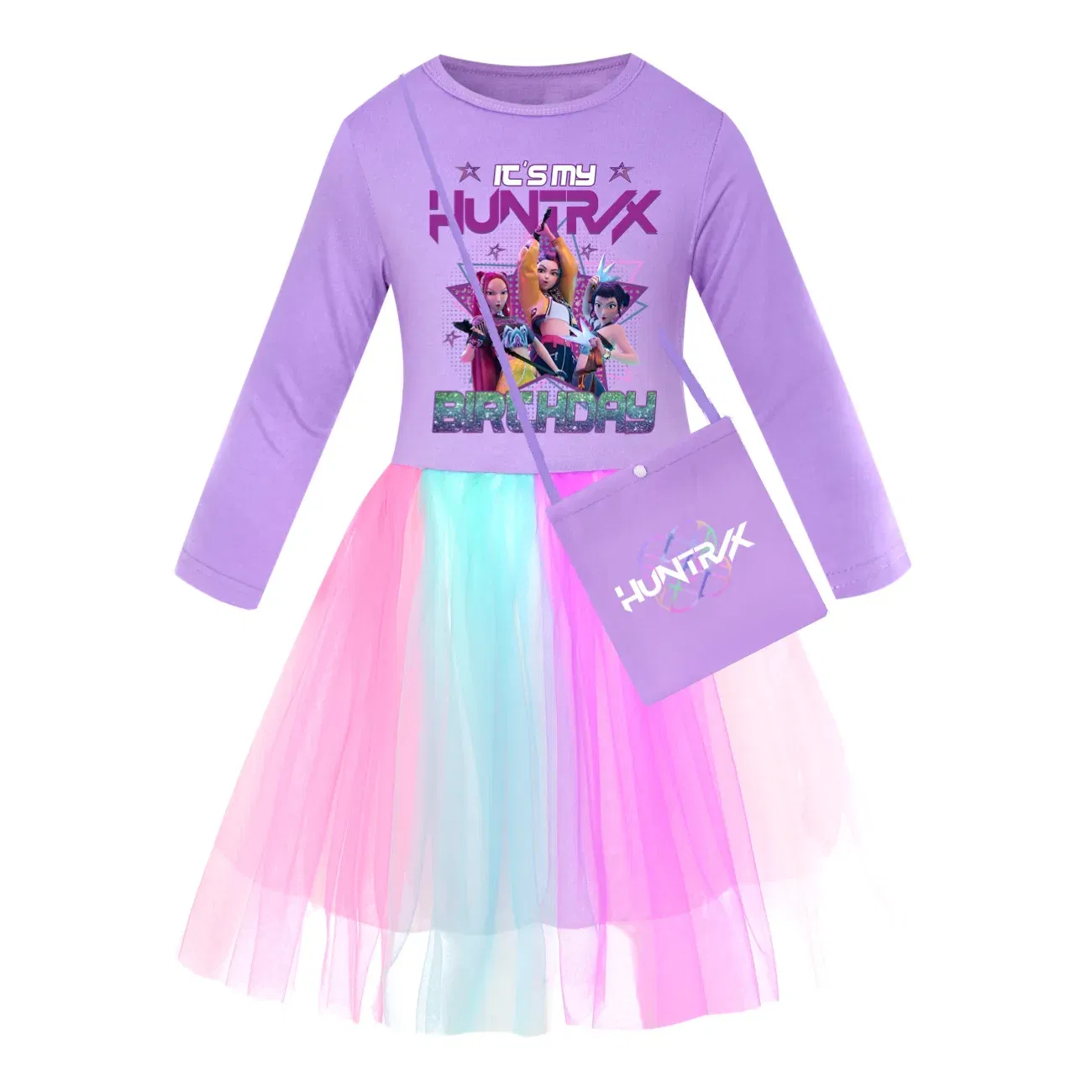 Color: Red, Kid Size: 4T - KPop Demon Hunters Kids Clothes Long Slevess Dresses Cotton Rainbow Full Dress Teen Fashion Girl's Clothing Party Clothes 5001