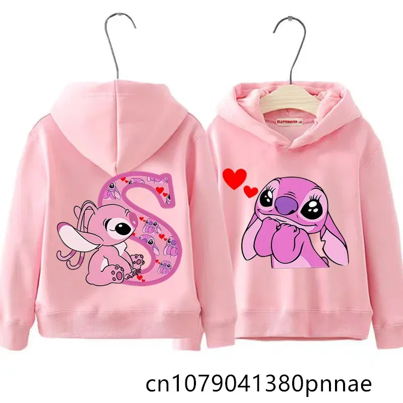 Color: PURPLE, Kid Size: 5 - Girls Boys Lilo and Stitch Sportswear Hoodies Casual Fashion Sweatshirts Angel Letter AZ Anime Autumn/Winter Hoodie Kids Hoodies