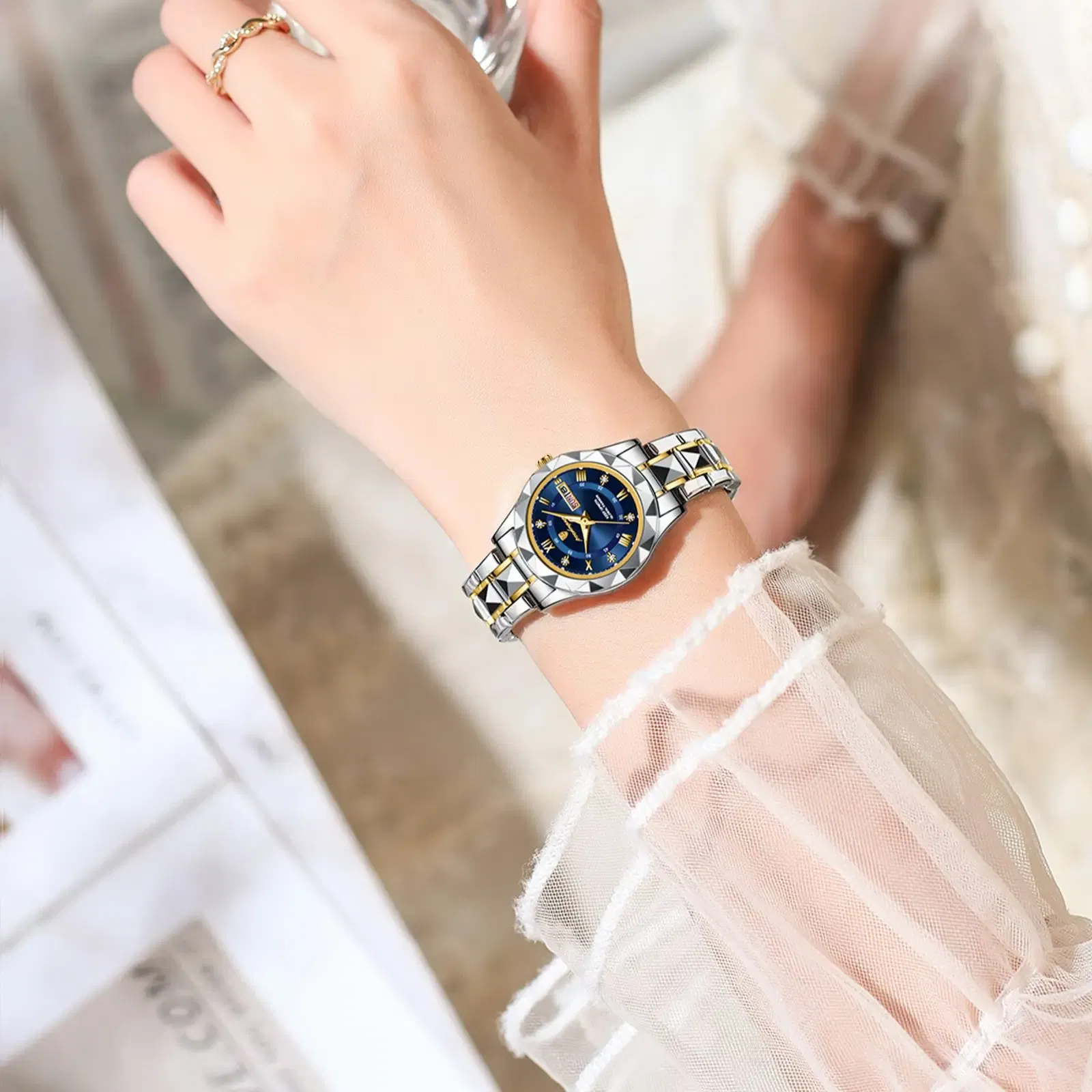 Color: Multicolor - POEDAGAR Luxury Ladies Dress Watch Luminous Waterproof Week Date Woman Wristwatch Stainless Steel Women Quartz Watches reloj+box
