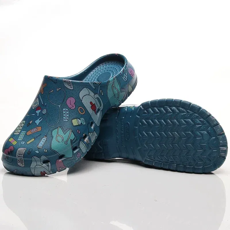 Color: Grape, Shoe Size: 41-42 - Medical print Nurse Clogs EVA Surgical Slippers Lightweight Non-slip Doctor Scrub Clogs Dental Pet Clinic Nursing Clogs Y07-1