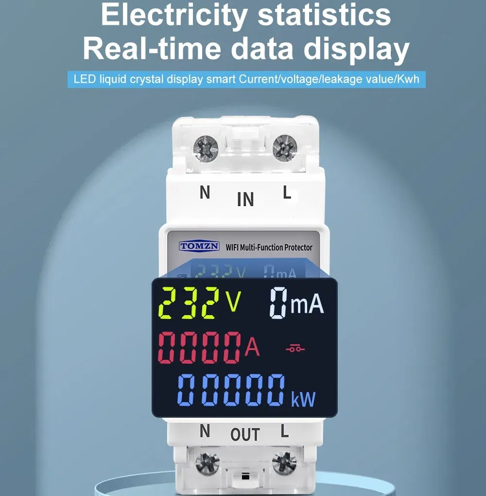 Rated Current: 60A - TOMZN 63A 110V 230V  WIFI Smart Switch smartlife Kwh Metering Circuit Breaker Timer with voltage current and leakage protection