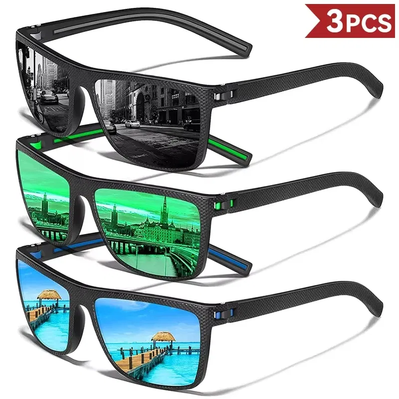 Lenses Color: Cyan - 2/3PCS Amazing Men Polarized Sunglasses Unisex UV400 Glasses Fishing Goggles Outdoor Sport Eyewear  for Driving Fishing Cycling