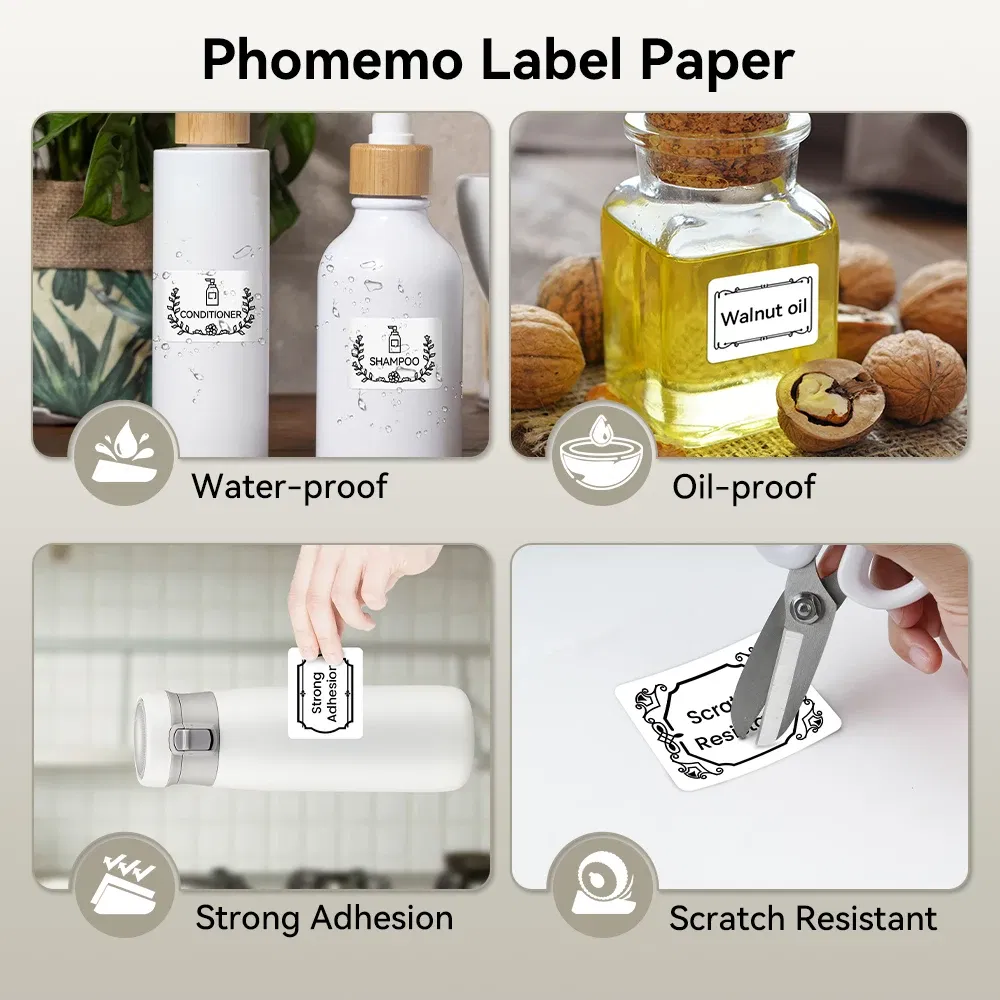 Color: black - Phomemo Label Maker Paper M110 Label Adhesive Paper White Waterproof Thermal Sticker for M110 M221 M200 M220 Portable Printer