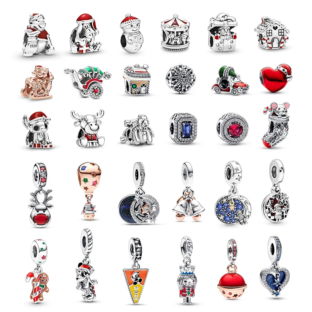 Gem Color: WHITE - Pure Silver 925 Christmas Charm Fit DIY Pandora Bracelet Christmas Gift