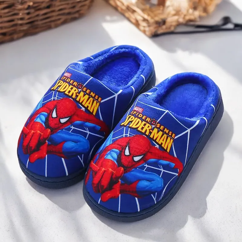 Color: SKY BLUE, Shoe Size: 9 - Children Cartoon Spider Print Cotton Slipper Soft Autumn Winter Warm Baby Boys Girl Indoor Home Bedroom Cotton Shoes Size 24-31