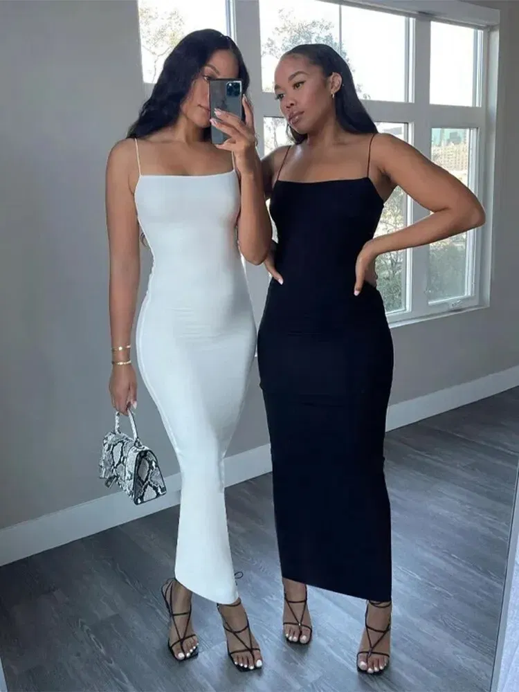 Color: Black, Size: L - Hawthaw Women Sexy Party Club Evening Streetwear Bodycon Black Long Dress 2024 Summer Clothes Wholesale Items For Business D1758
