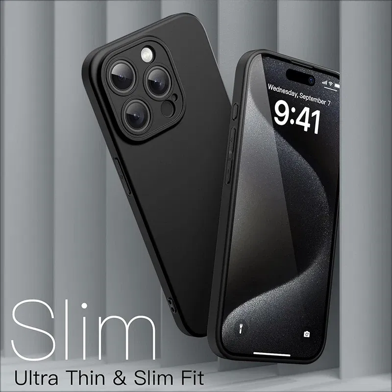 Color: black, Material: Vinyl - Matte Silicone Soft Case For iPhone 16 15 14 Plus 13 Mini Pro Max SE 2022 2020 Solid Black Slim Cover Fundas