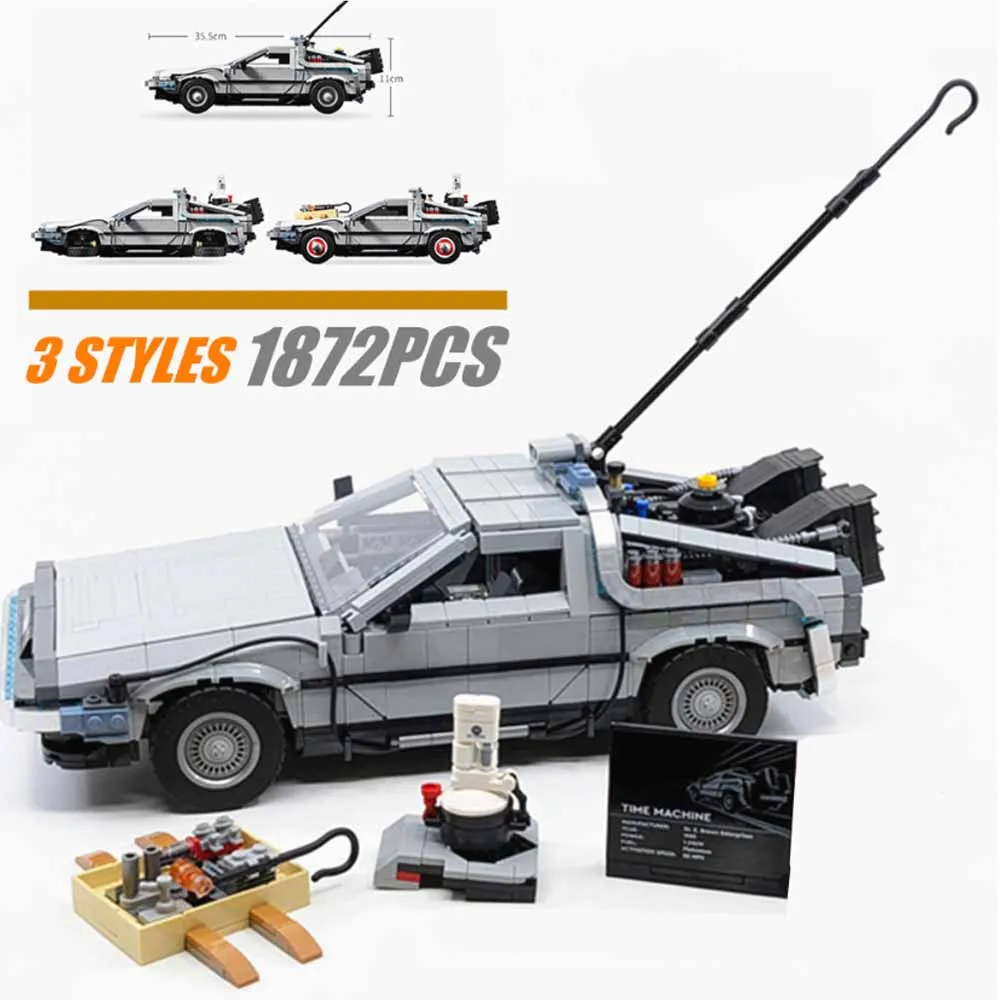 Color: Wood - Compatible 10300 Back to the Future Time Machine DeLorean DMC-12 Building Blocks Construction Car Bricks Toys For Children Gifts