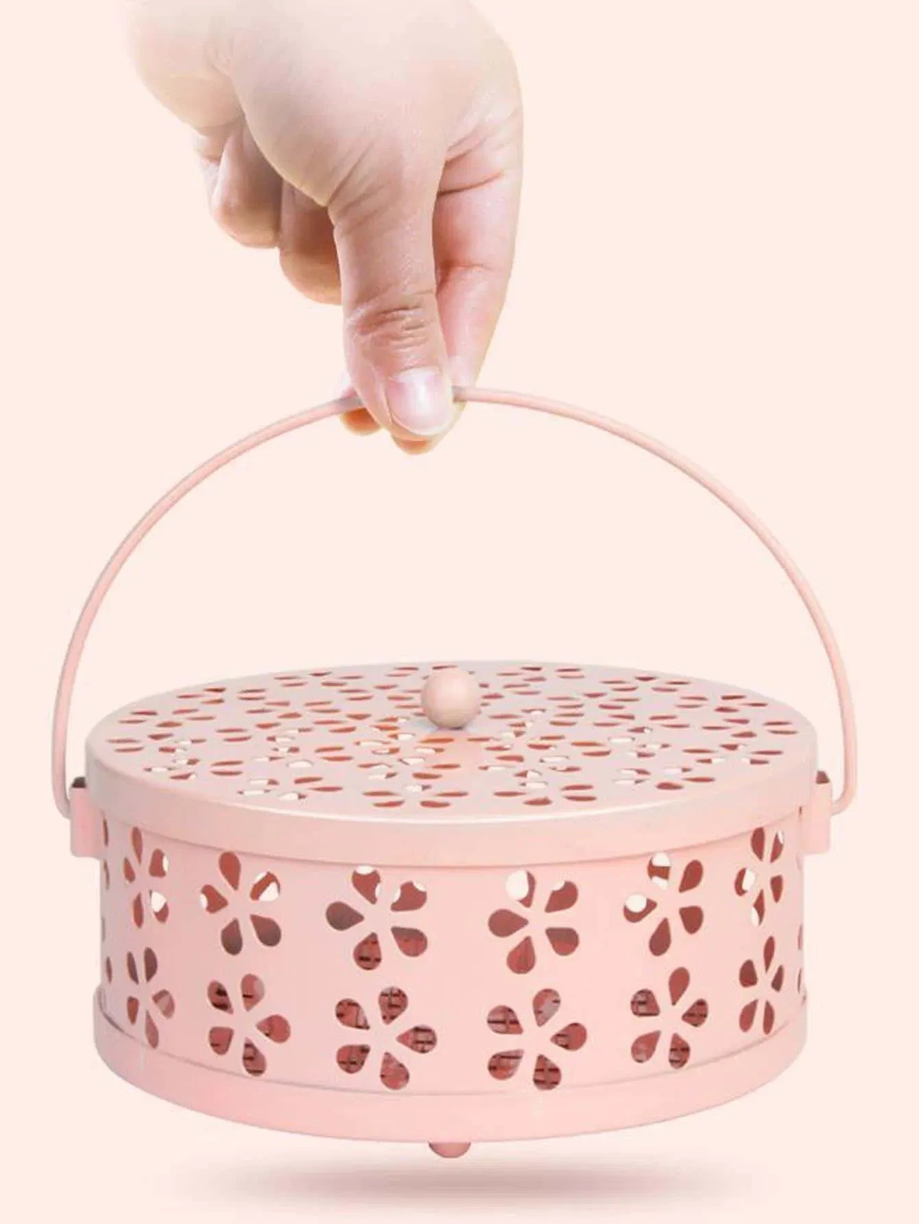 Color: Pink - Mosquito-repellent fireproof mosquito-repellent household with cover wrought iron sandalwood mosquito incense burner