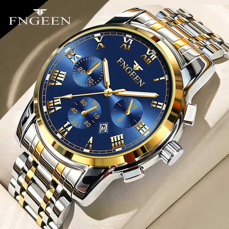 Color: WHITE - BINBONG Men Watches 2023 Top Brand Luxury Waterproof Date Clock Male Steel Strap Casual Quartz Watch Sports Wrist Watch Men 4006