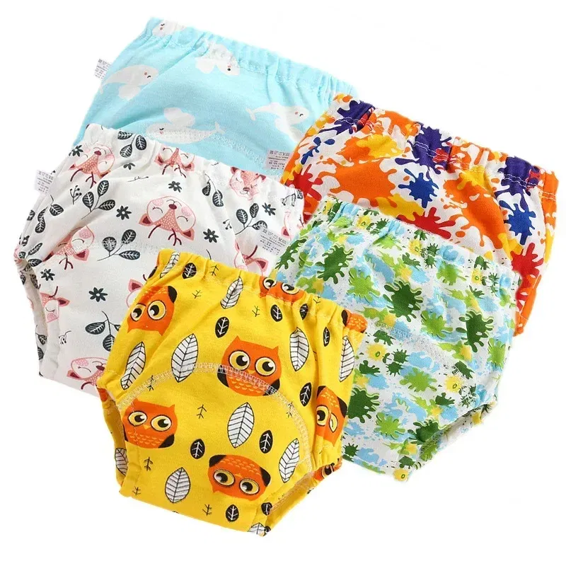 Color: Blue, Size: L - 4pc/Lot Cotton Training Pants Panties Waterproof Cloth Diapers Reusable Toolder Nappies Baby Underwear