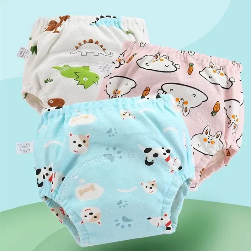 Color: Blue, Size: L - 4pc/Lot Cotton Training Pants Panties Waterproof Cloth Diapers Reusable Toolder Nappies Baby Underwear