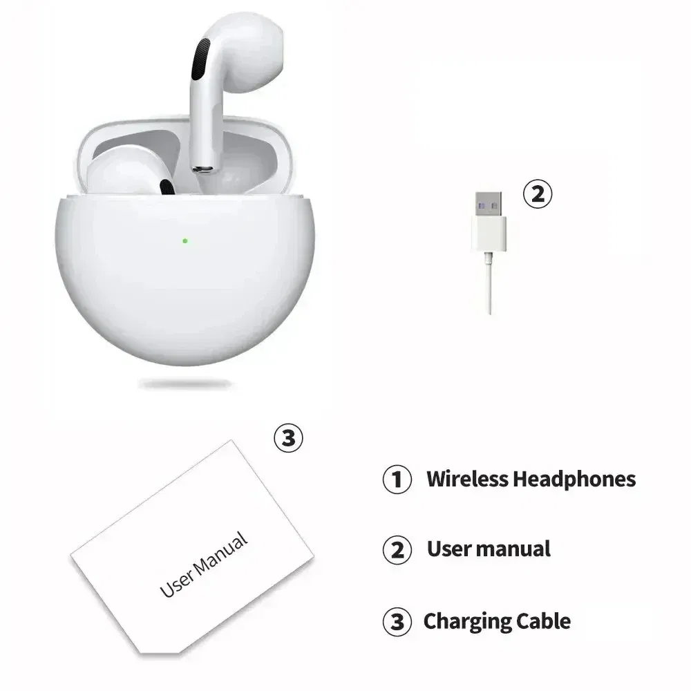 Color: black - Air Pro 6 TWS Wireless Headphones with Mic Fone Bluetooth Earphones Sport Earbuds Pro6 J6 Headset for Apple iPhone Xiaomi Huawei