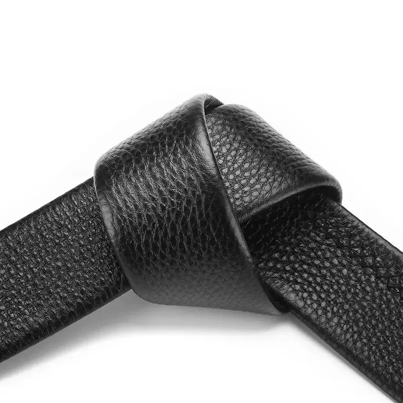 Color: WHITE, Belt Length: 110cm - 2Pcs Men's Belt Fashion Without Buckle High End Belts Black Soft PU Leather Men Belts Body No Buckle Strap