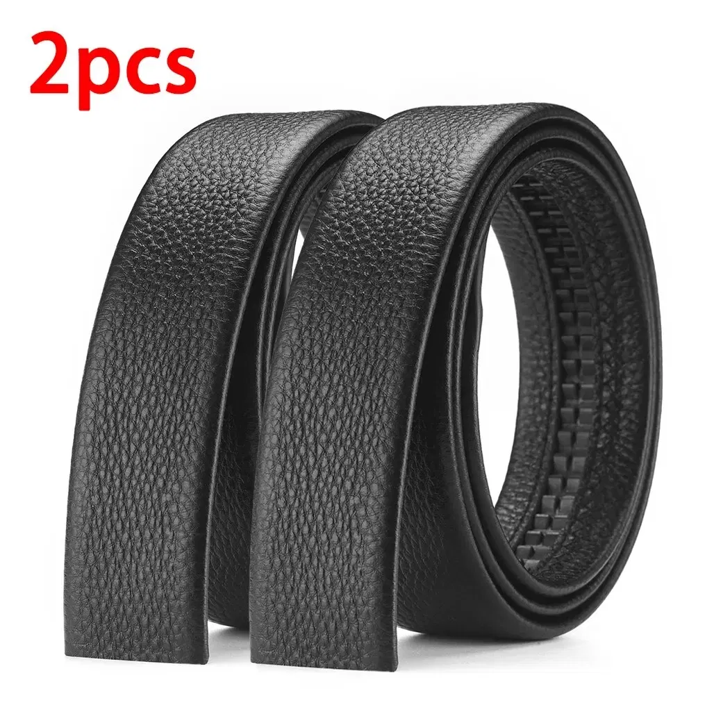 Color: WHITE, Belt Length: 110cm - 2Pcs Men's Belt Fashion Without Buckle High End Belts Black Soft PU Leather Men Belts Body No Buckle Strap