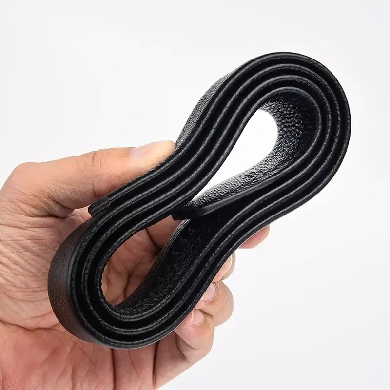 Color: WHITE, Belt Length: 110cm - 2Pcs Men's Belt Fashion Without Buckle High End Belts Black Soft PU Leather Men Belts Body No Buckle Strap