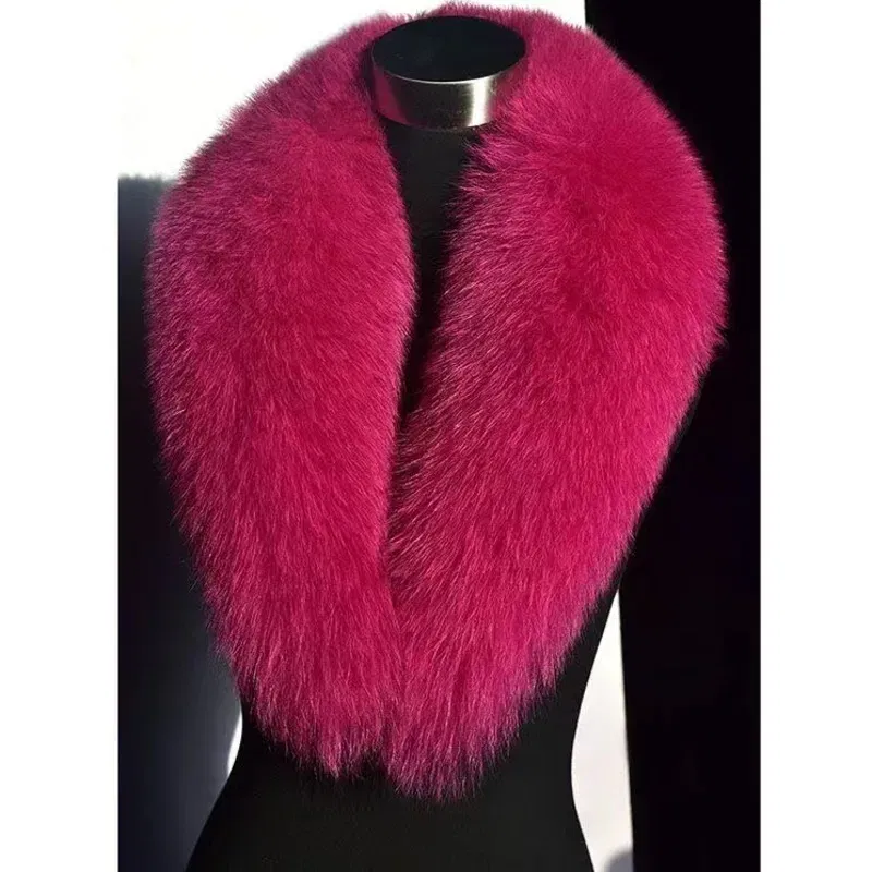 Color: Rose Red, Size: M - Winter Real Fox Fur Collar Woman Furry Natural Raccoon Fur Scarf Shawls Luxury Neck Warmer Wraps For Coat Fur Scarves Large Size