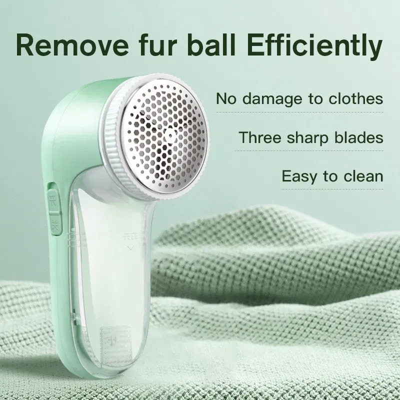 Color: Sky blue - Household Clothes Shaver Fabric Lint Remover Fuzz Electric Fluff Portable Brush Blade Professional Rechargeable Fur Ball Trimmer