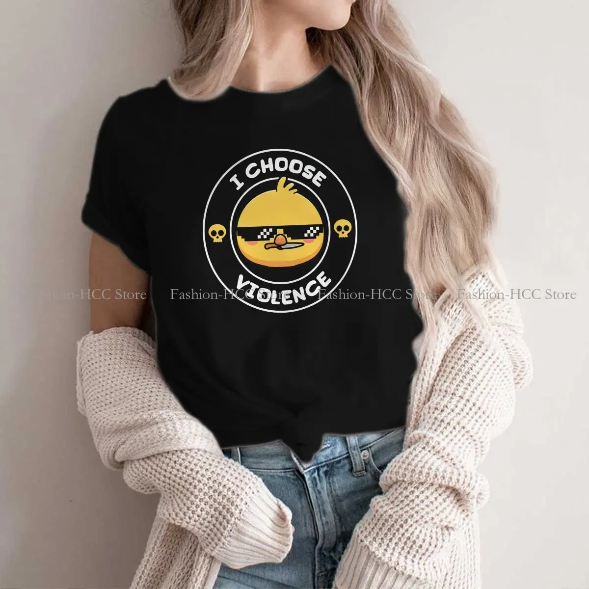 Color: black, Size: L - Sunglasses Style Polyester TShirt I Choose Violence Funny Duck Comfortable New Design Gift Idea T Shirt Stuff