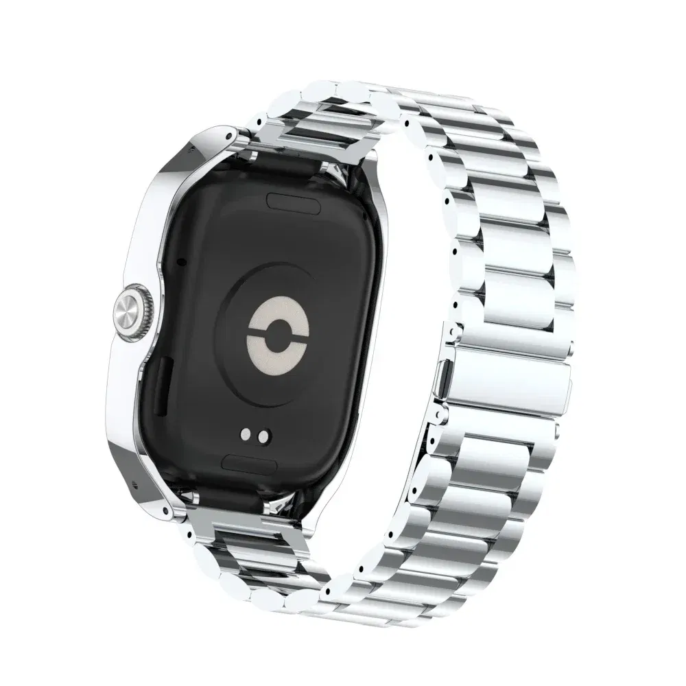 Band Color: Silver, Band Width: 15mm - Suitable for Redmi Watch 4 solid stainless steel three-ball strap, metal protection case strap Redmi Watch 4 replacement strap