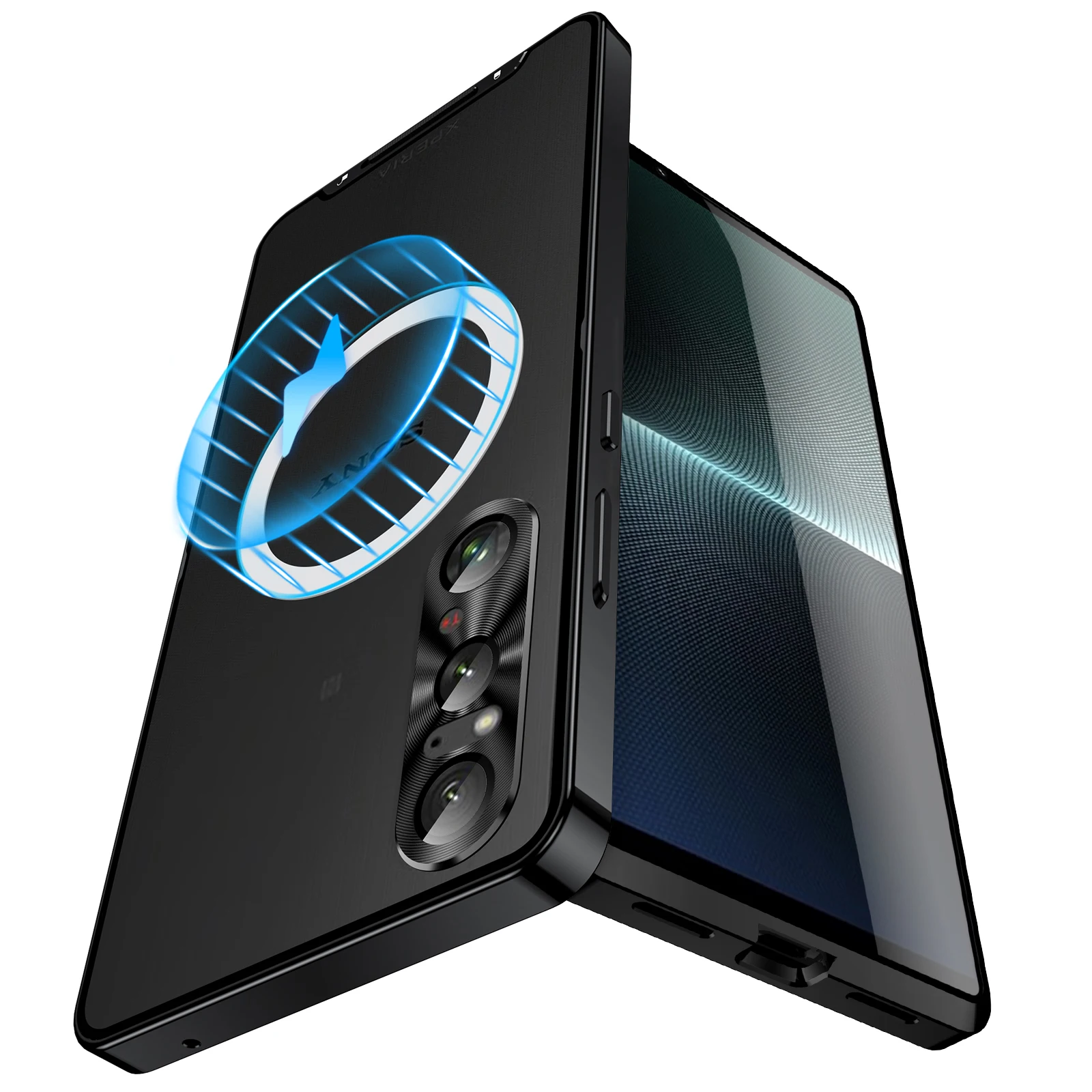 Color: black, Material: Cotton Fabric - Metal Alloy Magnetic Case For Sony Xperia 1 V 10 IV iii 5 V Aluminum Bumper Frame Clear Transparent Wireless Charger Cover