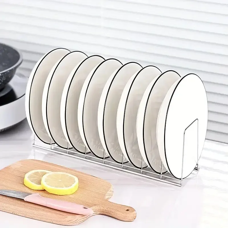 Color: light green - Kitchen Bowl Dish Organizer Stainless Steel Dish Holder Home Cutlery Dishes Pot Lid Rack Household Dish Rack Kitchen Accessories
