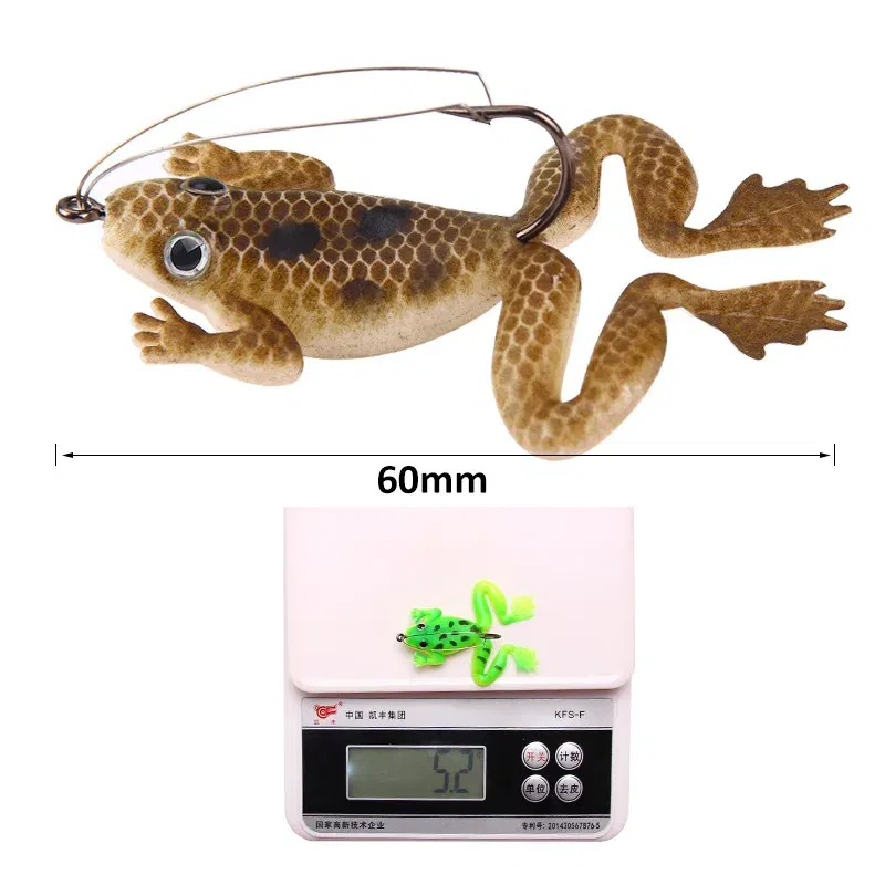 Color: light green - 1 Pcs Soft Frog Fishing Lures 6CM 5.2G Silicone Bait Frog Artificial Treble Hooks Top Water Ray Baits Fishing Tackle