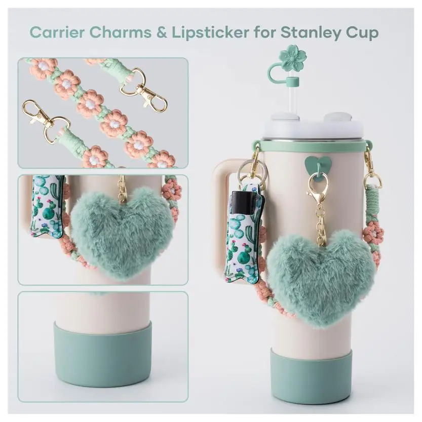Color: plum, Ships From: CHINA - ins antislip straw cap case Charm chain pendant lot Accessories Initial Keychain Handle for Stanley cup bottle Tumbler for Women