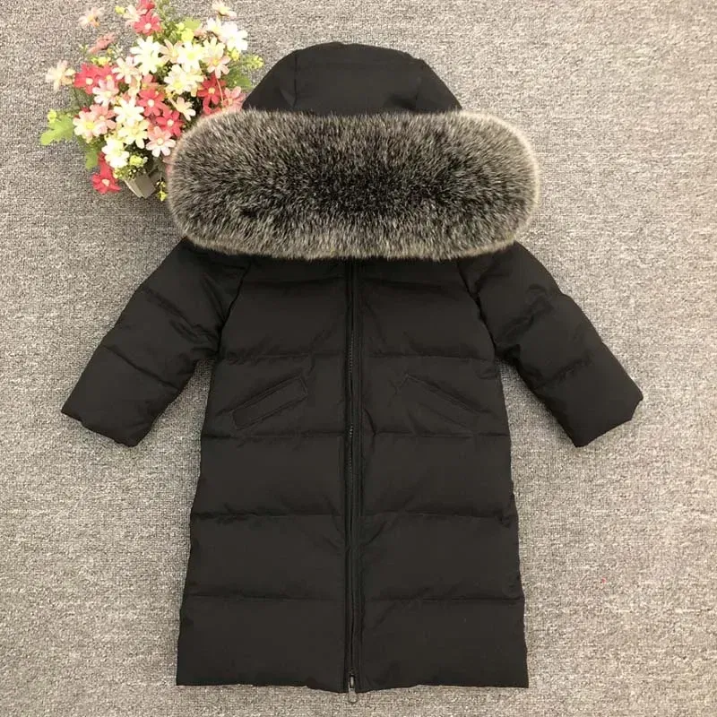 Color: MULTI, Kid Size: 3T - Children Girl boy Winter real fur thickened down jackets 90 down Long Coat jacket overcoat baby kids clothing -30 outwear ws1245