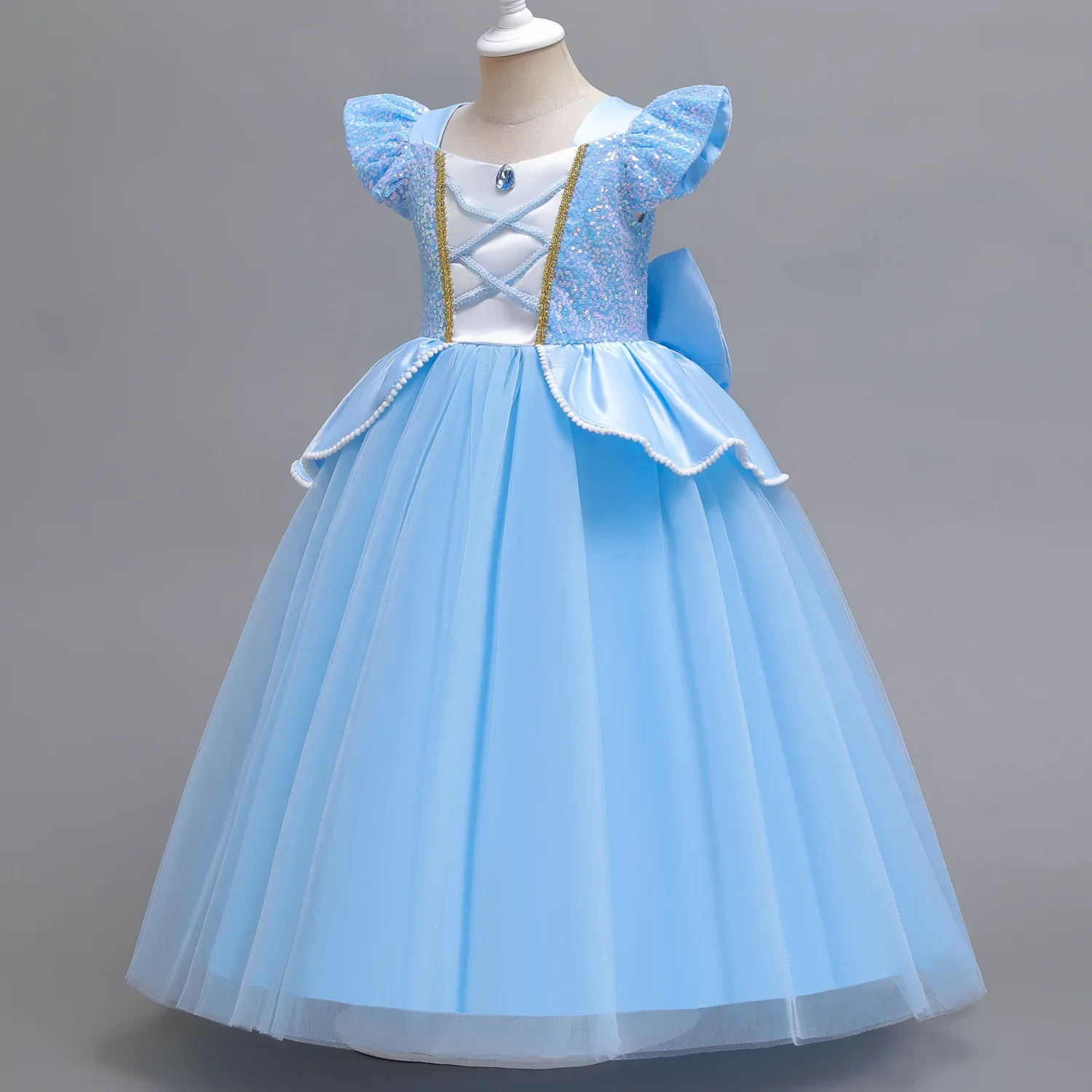 Kid Size: 4T, Color: Coffee - Disney Deluxe Elegant Cinderella Princess Ball Gown Fancy Birthday Cinderella Party Dress Vestidos Costume Play Carnival Apparel