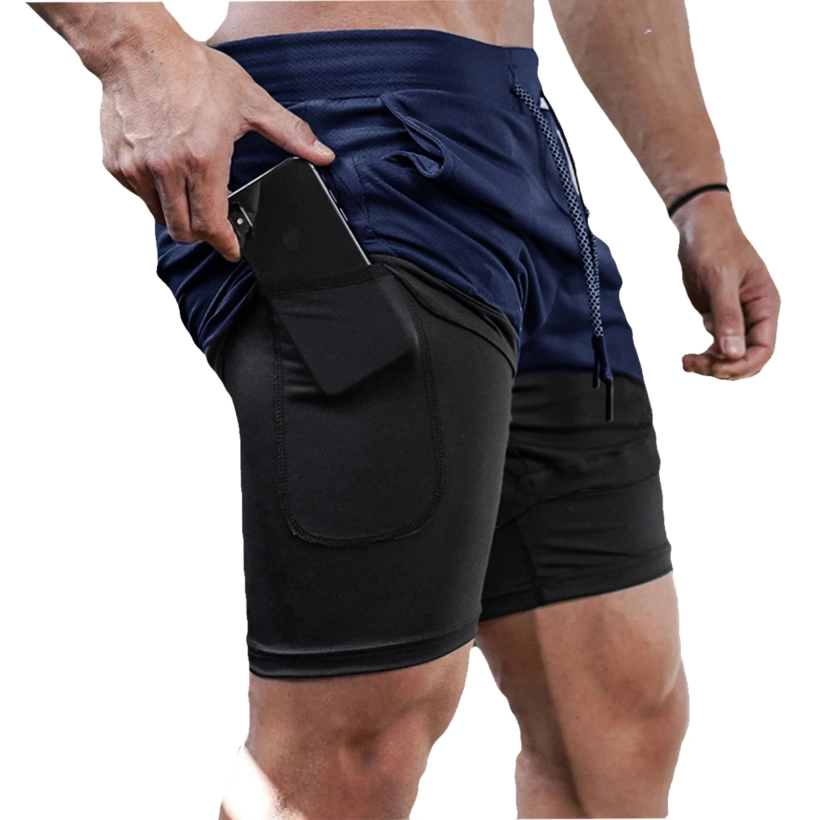 Color: black, Size: L - Men's Double Layer Fitness Shorts Drawstring Mesh Lining Elastic Waist Breathable Quick Dry to Beach Pool Summer Male