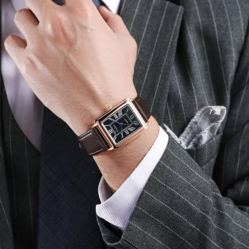 Color: BRONZE - Fashion Men's Quartz Wristwatch Leather Strap Watch