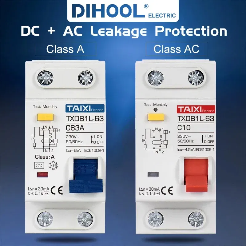 Rated Current: 16a, Ships From: CHINA, Poles Number: 2 - Type A  AC CLASS Rcbo 110V 220V RCCB 10A 20A 40A 50A 63A 30mA Residual Current Circuit Breaker Leakage WIth Overload Protection