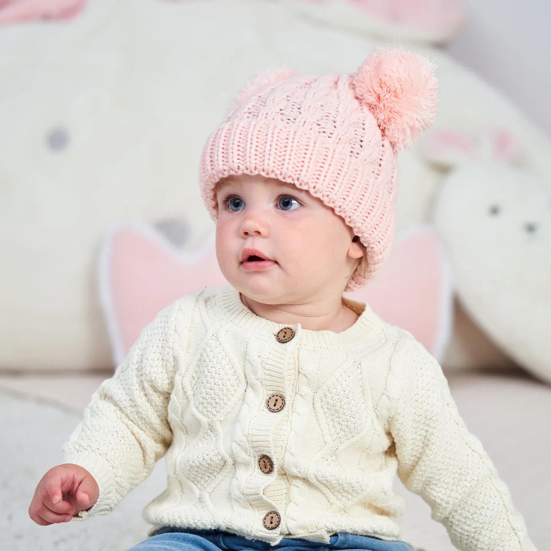 Color: Black - Autumn Winter Baby Hat for Girls Beanie Bonnet Kids Cute Pompoms Knit Hats Solid Newborn Accessories Warmer Stuff Toddler Cap