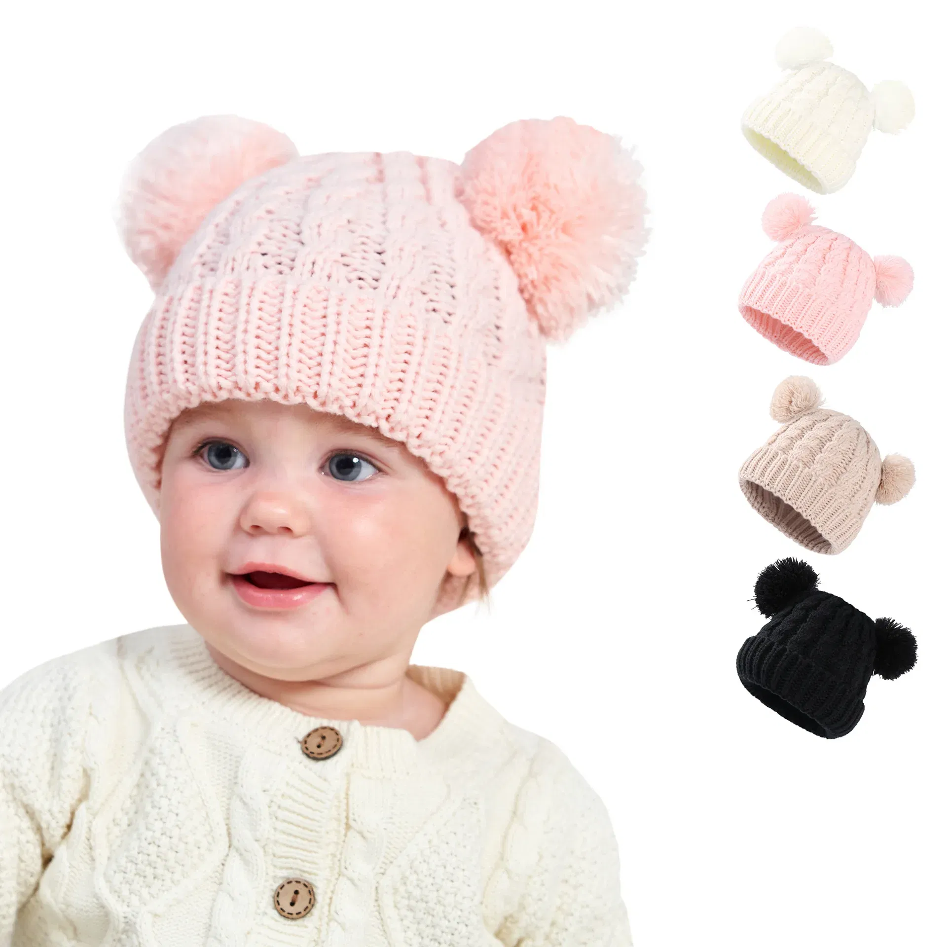 Color: Black - Autumn Winter Baby Hat for Girls Beanie Bonnet Kids Cute Pompoms Knit Hats Solid Newborn Accessories Warmer Stuff Toddler Cap