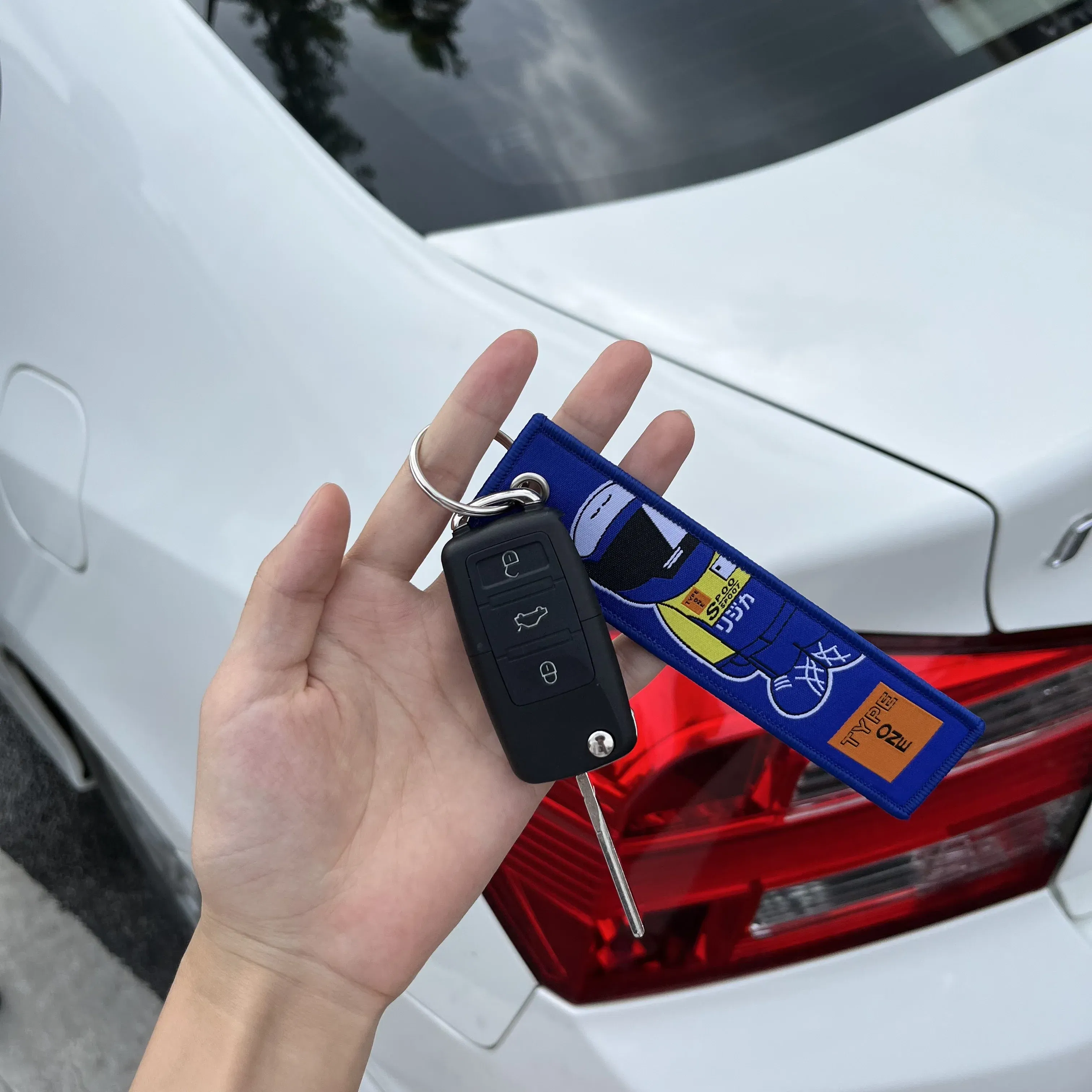 Color Name: Yellow - JDM HKS Keychain Embroidered Woven Personality Fashion Cloth ADVAN Key Chain Car Motorcycle Key Rings Key Holder Pendant Nos