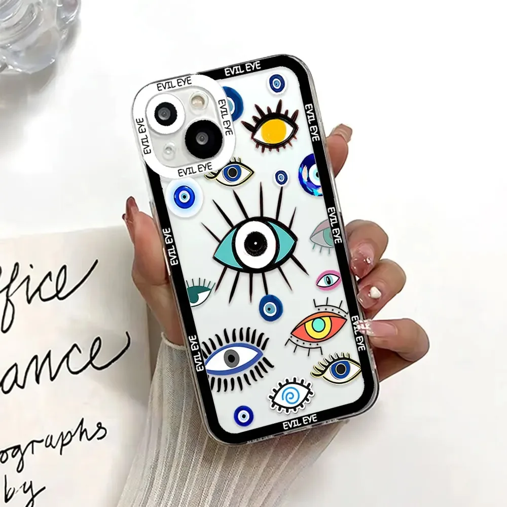 Color: Blue, Material: PC - Blue Evil Eye Phone Case For Samsung Galaxy S10 S20 S21 S22 S23 S24 FE Plus Ultra Note 20 Transparent TPU Case
