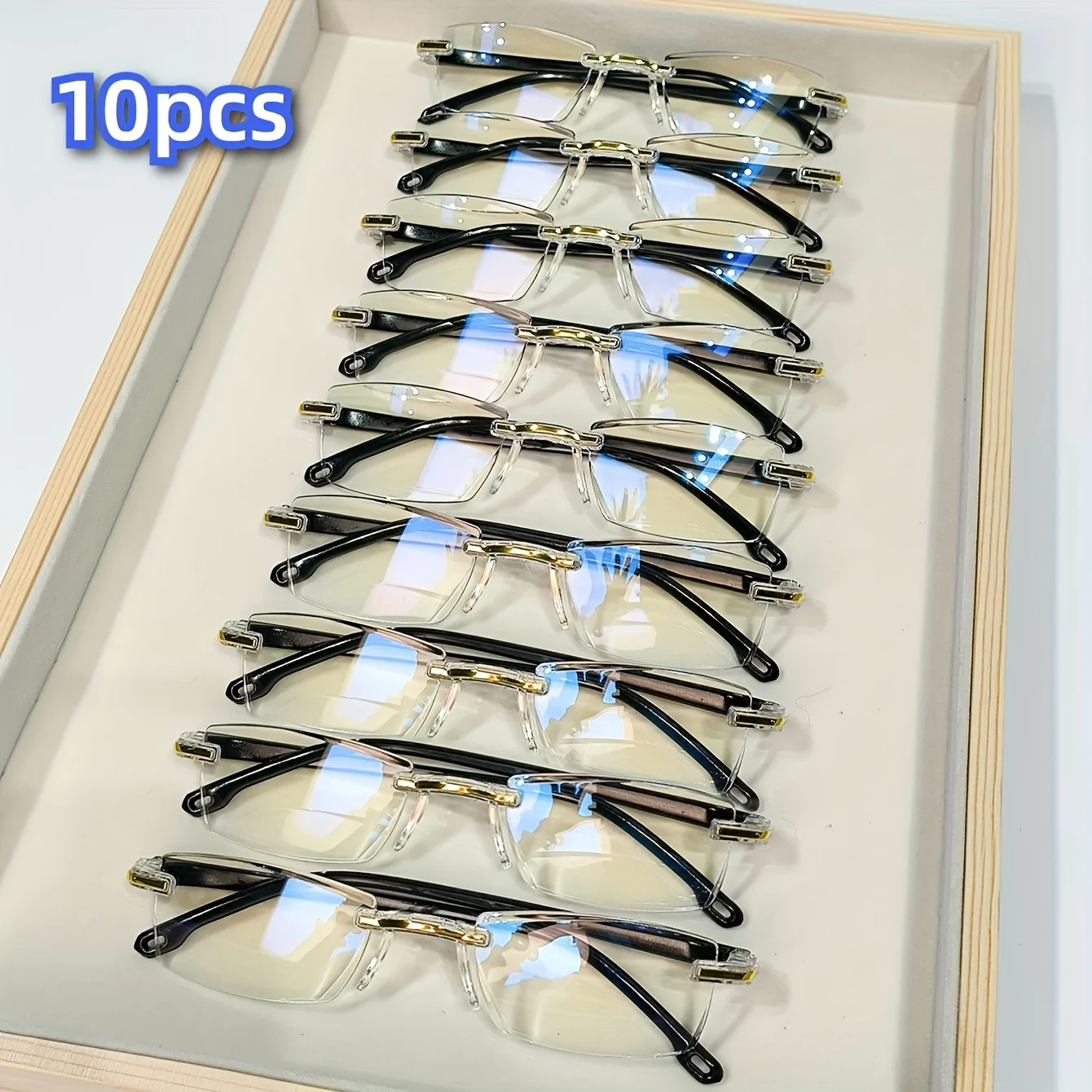 Frame Color: black, Eye Prescription: +350 - 10pcs Reading Glasses Blue Light Blocking Glasses Rimless High-Definition Presbyopia Glasses For Women And Men +1.0 - +4.0