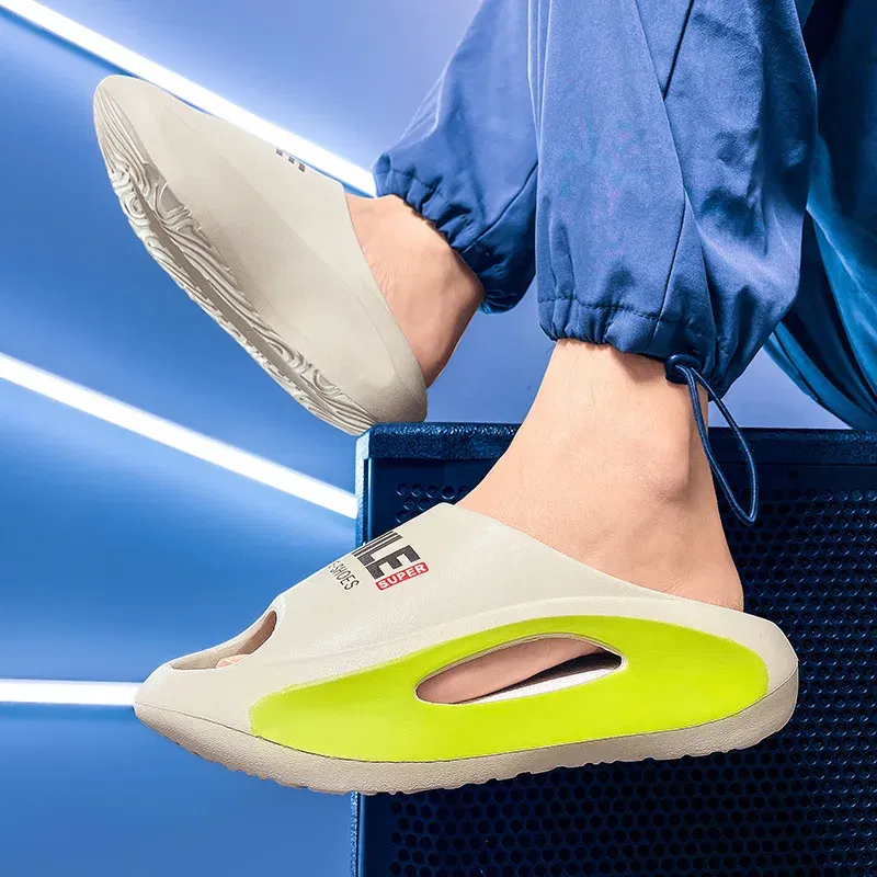 Color: green, Shoe Size: 35 - Men's Sandal Slippers New Summer Sneaker Slippers Men Thick Bottom Platform Slides Soft Eva Slippers Casual Beach Shoes