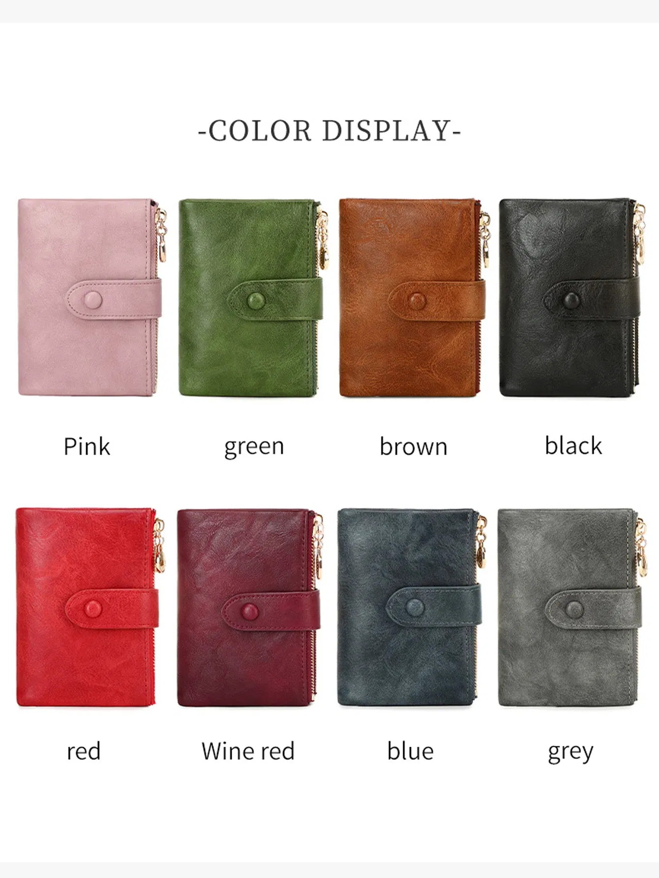 Color: Pink - Minimalist Women's Wallet Short Three Layer Large Capacity Double Zipper Card Holder ID Card Credit Bank Card Holder Money Bag